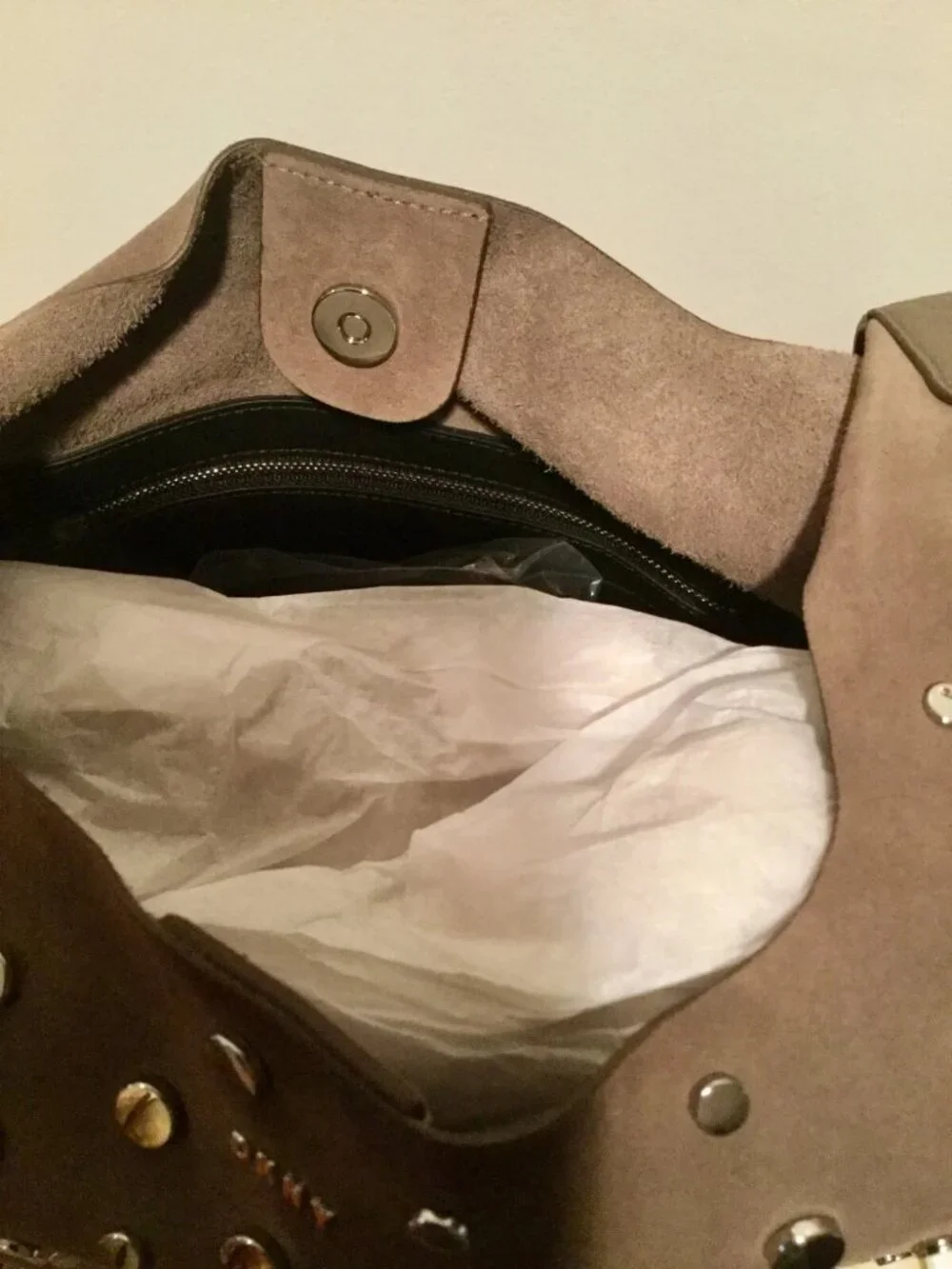 DKNY Wes Desert Beige Studded Suede Hobo Purse Handbag NWT $498